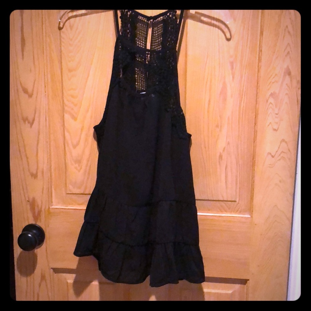 Crochet and ruffle black top